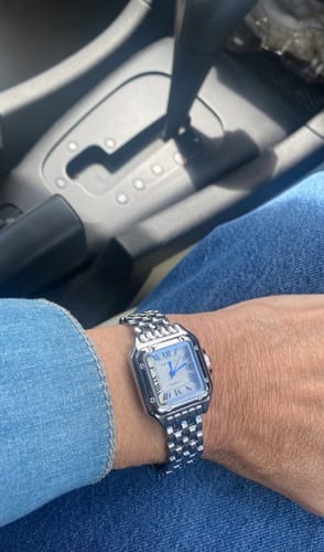 Silberne Clarin Uhr mit blauem Zifferblatt